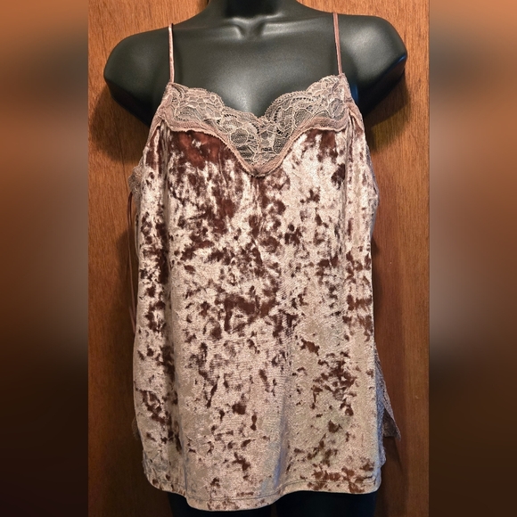 Lauren Conrad mauve crushed velvet & lace stretch camisole szM NWOT - Picture 2 of 6